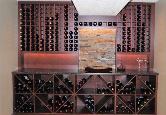 A wine feature wall installed by Refine Renovations